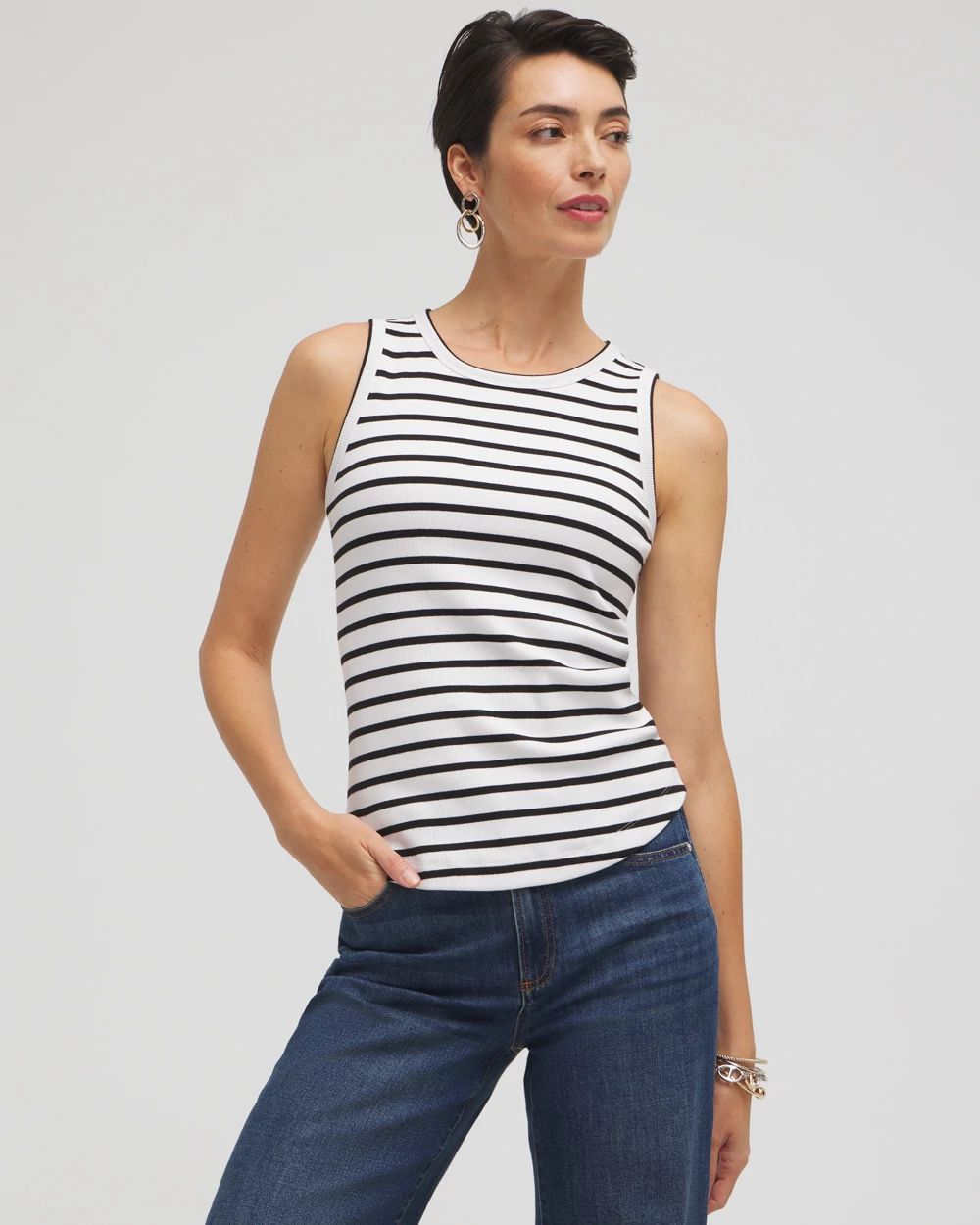 Stripe Ribbed High Neck Tank | Chico's